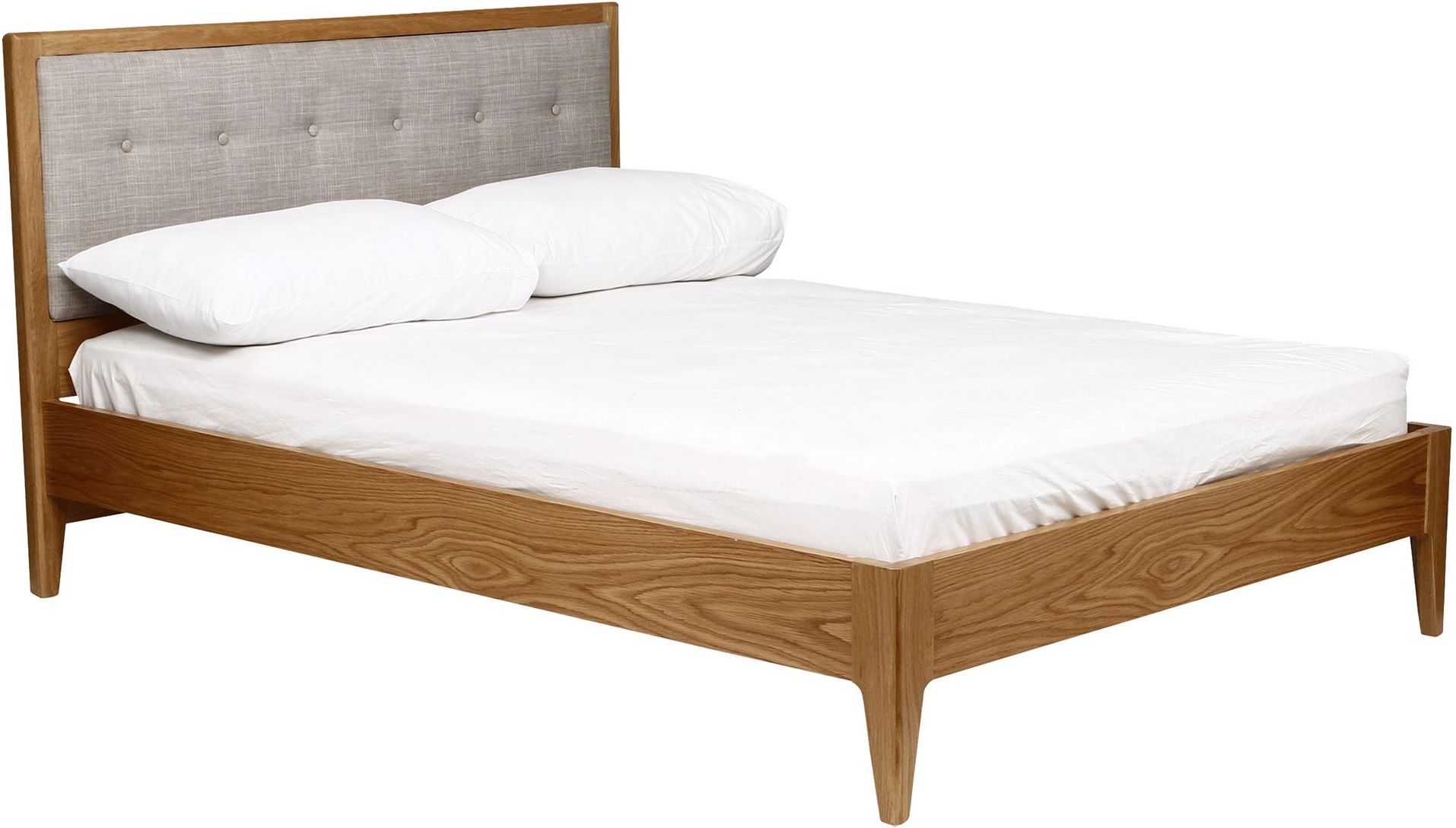 Stockholm Solid Wood Double Bed Frame with Upholstered Headboard Oak